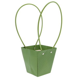 Zielona torebka kwiatowa 34 cm widziana pod skosem, prezentująca strukturę materiału i profil uchwytów.