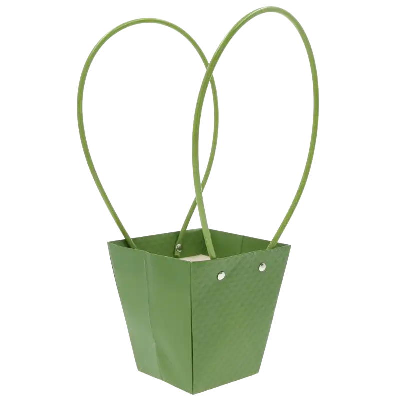 Zielona torebka kwiatowa 34 cm widziana pod skosem, prezentująca strukturę materiału i profil uchwytów.