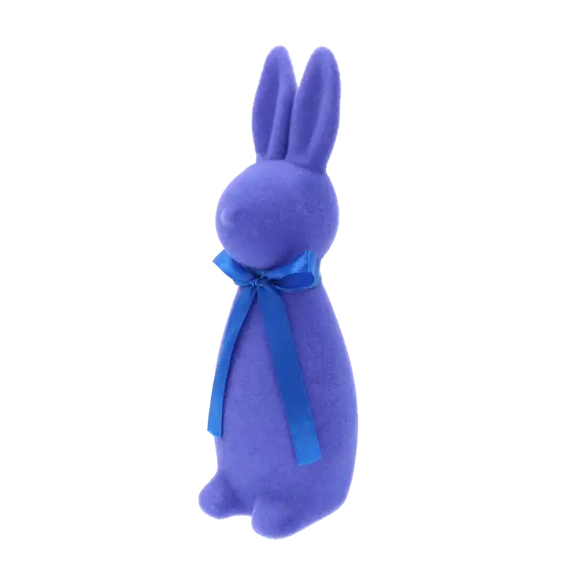Figurka zająca w odcieniu niebieskim o wysokości 30 cm, prezentująca nowoczesną formę oraz aksamitną strukturę powierzchni.
