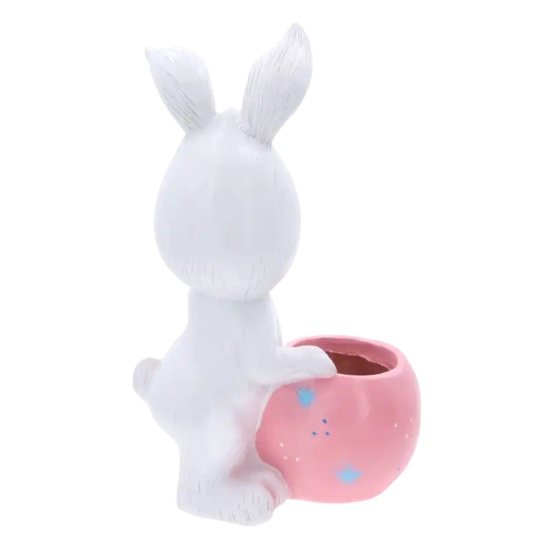 Zające figurki i donice ogrodowe w praktycznym wydaniu. Ujęcie od tyłu pokazujące kształt figurki.