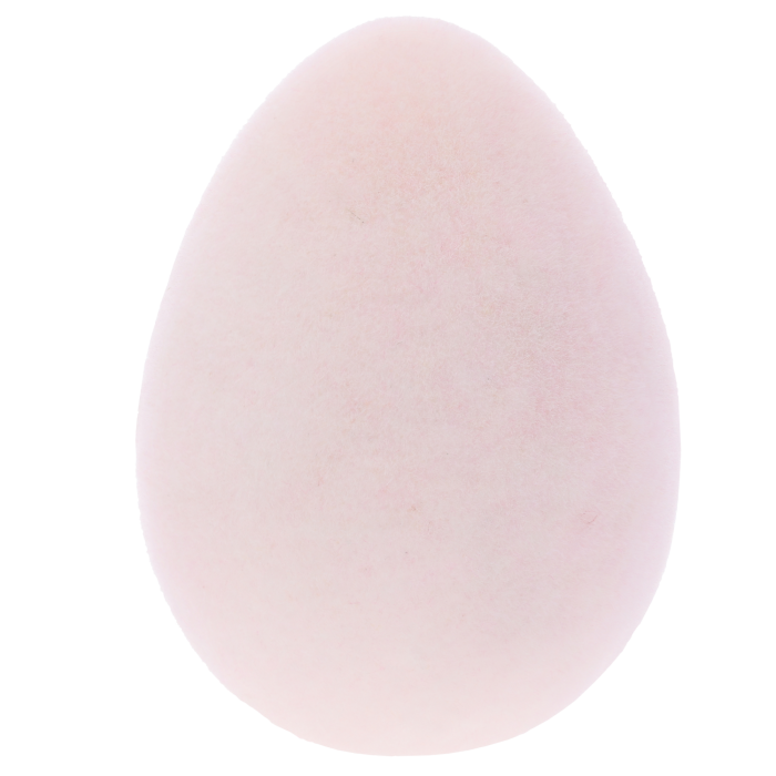 Flokowane jajo w kolorze jasnego różu o wysokości 15 cm. Aksamitna powierzchnia dekoracji sprawia, że jest to idealny element do wielkanocnych stroików.
