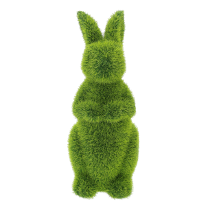 Zielony stojący flokowany zając o wysokości 18 cm. Figurka w wiosennym kolorze stanowi nowoczesną dekorację wielkanocną na stół.