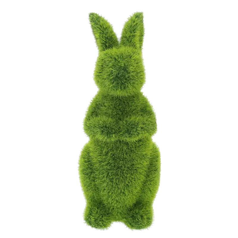 Zielony stojący flokowany zając o wysokości 18 cm. Figurka w wiosennym kolorze stanowi nowoczesną dekorację wielkanocną na stół.