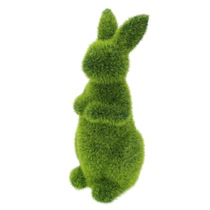 Zbliżenie na flokowaną teksturę zielonego zająca. Dekoracja o wysokości 18 cm doskonale pasuje do świątecznych kompozycji.