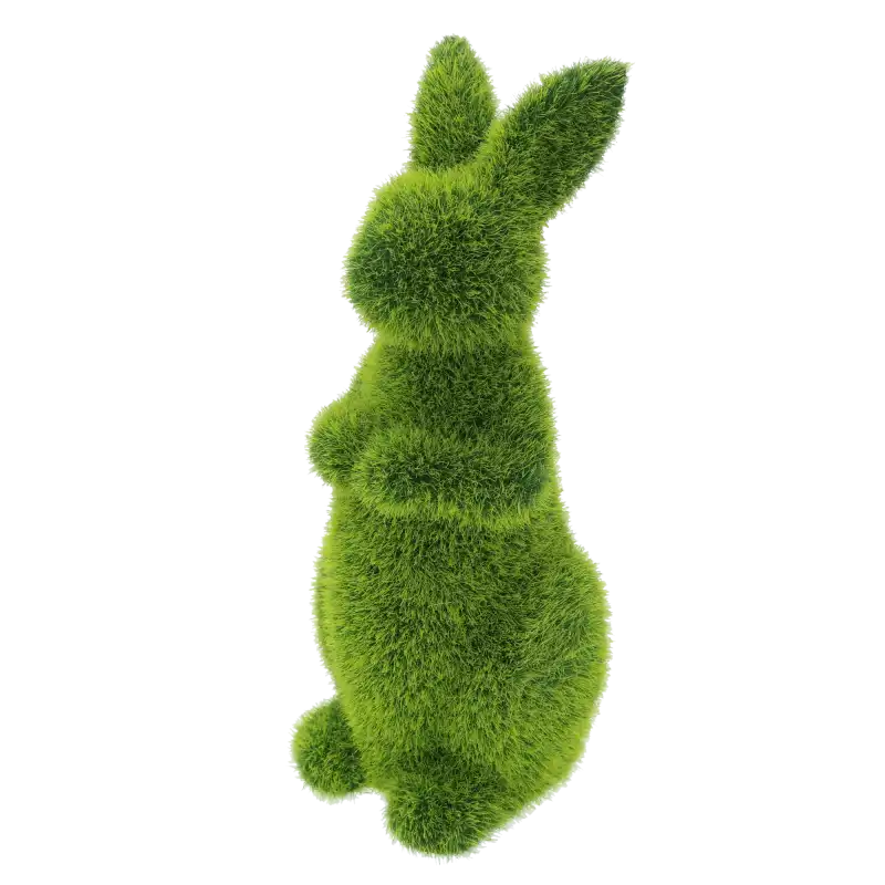 Zbliżenie na flokowaną teksturę zielonego zająca. Dekoracja o wysokości 18 cm doskonale pasuje do świątecznych kompozycji.