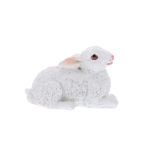 Biały zajączek o wymiarach 4x6 cm, urocza figurka wielkanocna w pozycji leżącej, idealna do wiosennych stroików.