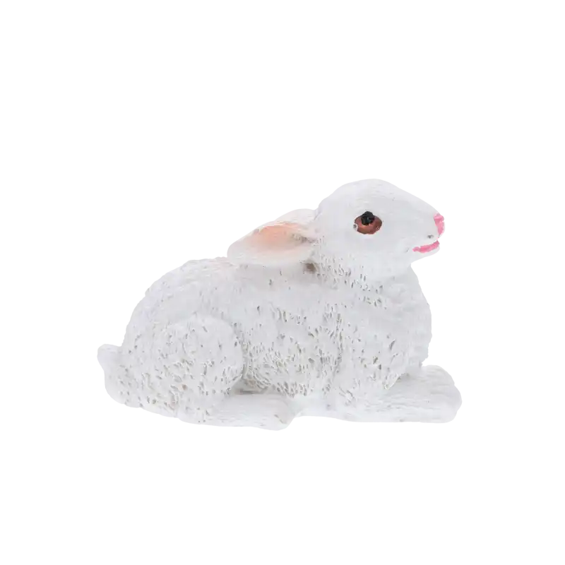 Biały zajączek o wymiarach 4x6 cm, urocza figurka wielkanocna w pozycji leżącej, idealna do wiosennych stroików.