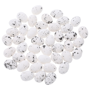 Zestaw 42 sztuk białych nakrapianych jajeczek styropianowych o wymiarach 2,5x2 cm. Lekkie pisanki i jaja idealne do świątecznych kompozycji wielkanocnych i wiosennych stroików.