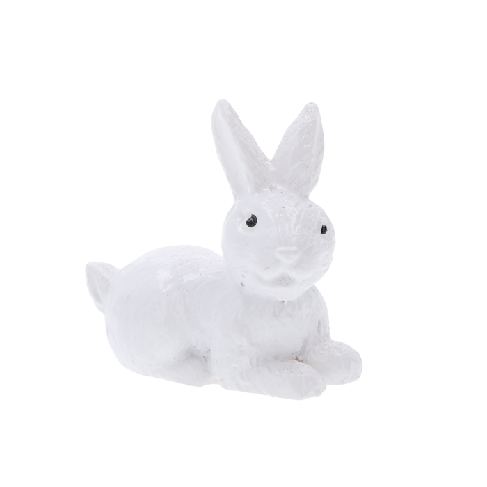 Biały zajączek wielkanocny o wysokości 3,5 cm to miniaturowa figurka, która doda uroku każdej świątecznej dekoracji oraz wiosennemu stroikowi.