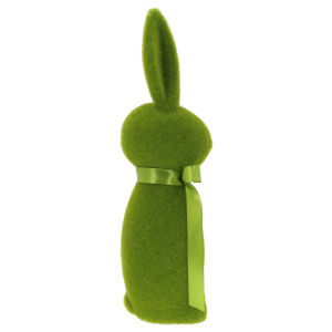 Profil zielonego zająca 40 cm pokrytego miękkim włosiem. Figurka posiada prostą, minimalistyczną formę z ozdobną kokardą.