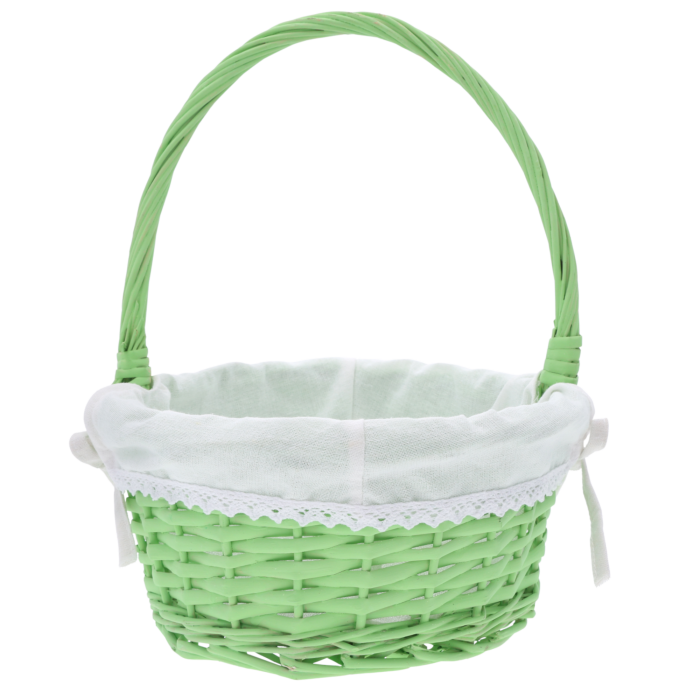 Kosz wiklinowy okrągły na prezenty, koszyk wielkanocny z materiałem, kosz do przechowywania wiklinowy, kosz na święta, Sinsay Home, Action Decor, Dealz Easter.