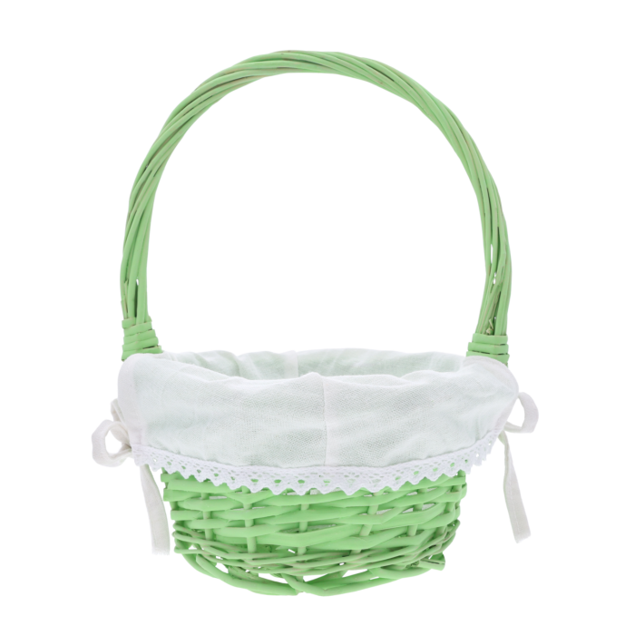 Okrągły kosz wiklinowy, koszyk na święconkę z materiałem, kosz do stroików, kosz wielkanocny, Pepco Home, Homla Design, Home&amp;you Easter.