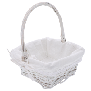 Kosz wiklinowy kwadratowy biały na prezenty, koszyk wielkanocny z materiałem, kosz do przechowywania wiklinowy, kosze na święta, Sinsay Home, Action Decor, Dealz Easter.
