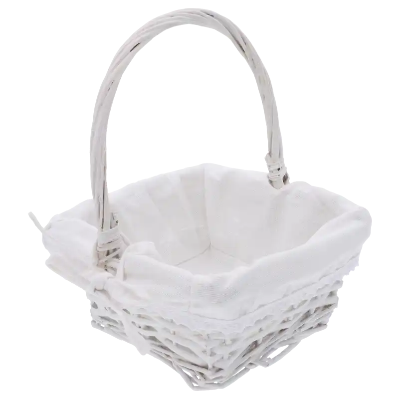 Kosz wiklinowy kwadratowy biały na prezenty, koszyk wielkanocny z materiałem, kosz do przechowywania wiklinowy, kosze na święta, Sinsay Home, Action Decor, Dealz Easter.