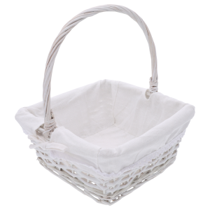 Kosz wiklinowy kwadratowy biały na prezenty, koszyk wielkanocny z materiałem, kosz do przechowywania wiklinowy, kosze na święta, Sinsay Home, Action Decor, Dealz Easter.