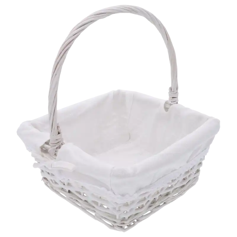 Kosz wiklinowy kwadratowy biały na prezenty, koszyk wielkanocny z materiałem, kosz do przechowywania wiklinowy, kosze na święta, Sinsay Home, Action Decor, Dealz Easter.