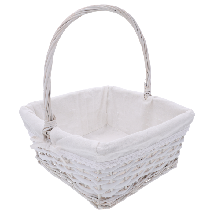 Kwadratowe kosze wiklinowe białe, koszyk na święconkę z materiałem, kosze do stroików, kosze wielkanocne, Pepco Home, Homla Design, Home&amp;you Easter.