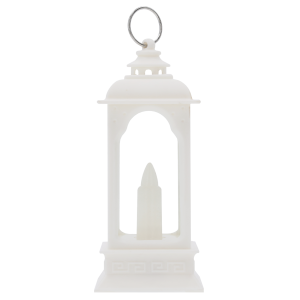Zbliżenie na lampion LED z wyraźnie zaznaczonym uchwytem do zawieszenia. Praktyczna ozdoba o wysokości 12 cm.