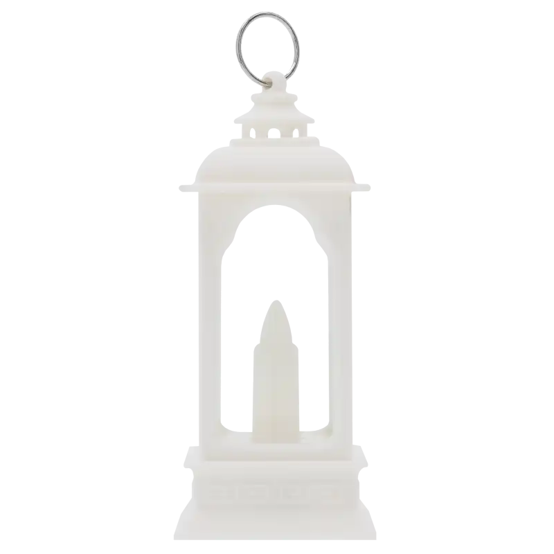 Zbliżenie na lampion LED z wyraźnie zaznaczonym uchwytem do zawieszenia. Praktyczna ozdoba o wysokości 12 cm.