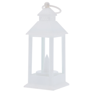Biały lampion LED o wysokości 15 cm z praktycznym uchwytem. Elegancka dekoracja zasilana bateryjnie, idealna do salonu lub pokoju dziecka, zapewniająca nastrojowe, ciepłe światło.