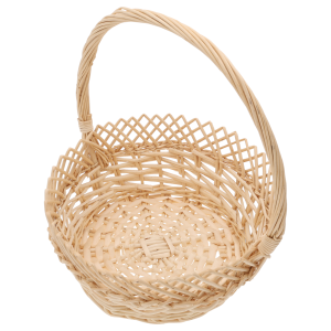 Widok z góry na wnętrze okrągłego kosza wiklinowego ⌀ 25 cm, ukazujący dno i konstrukcję z naturalnego materiału.