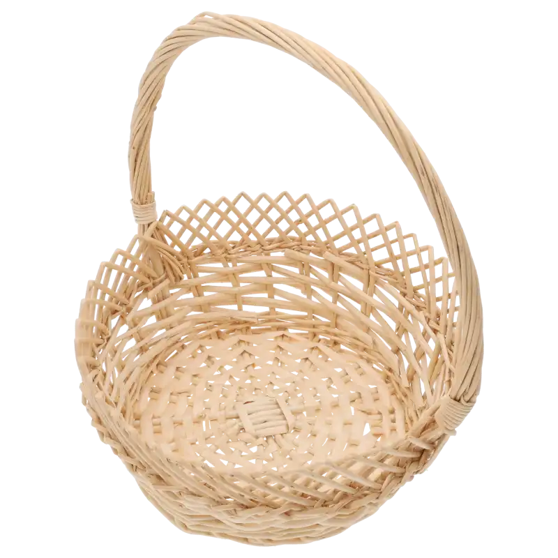 Widok z góry na wnętrze okrągłego kosza wiklinowego ⌀ 25 cm, ukazujący dno i konstrukcję z naturalnego materiału.