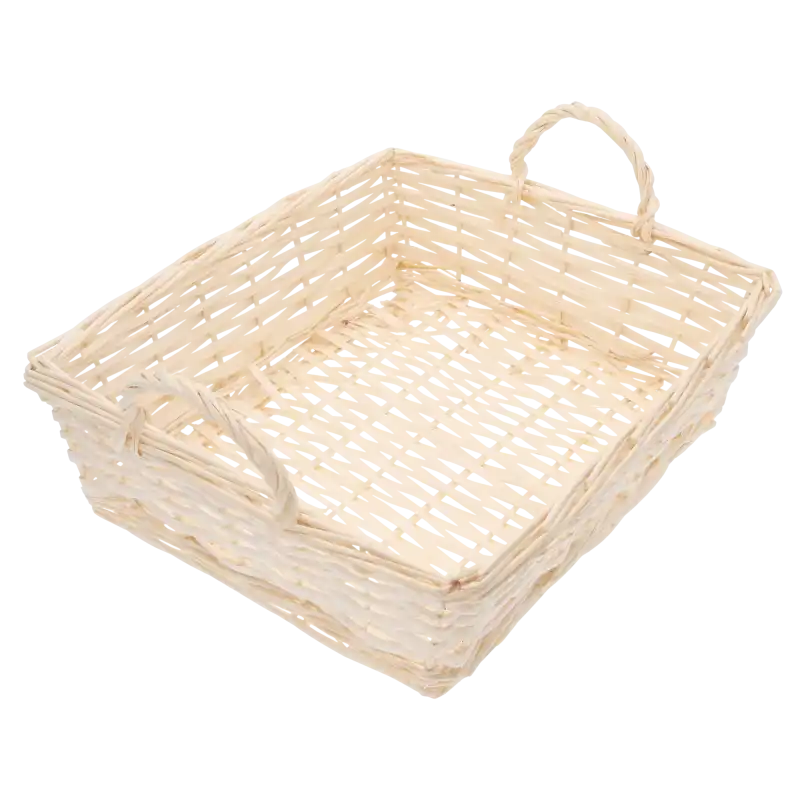 Naturalny wiklinowy kosz o wymiarach 33x37 cm z uchwytami, prezentowany z wysokiego kąta jako artykuły dekoracyjne.