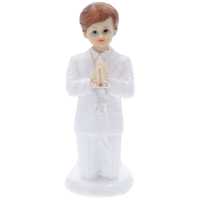 figurka komunijna chłopiec, pamiątka komunii chłopiec, prezent na komunię chłopiec, aniołek komunijny chłopiec, biała figurka komunijna chłopiec, figurka na chrzest chłopiec, dekoracja komunijna chłopiec, figurka z poliresinu chłopiec