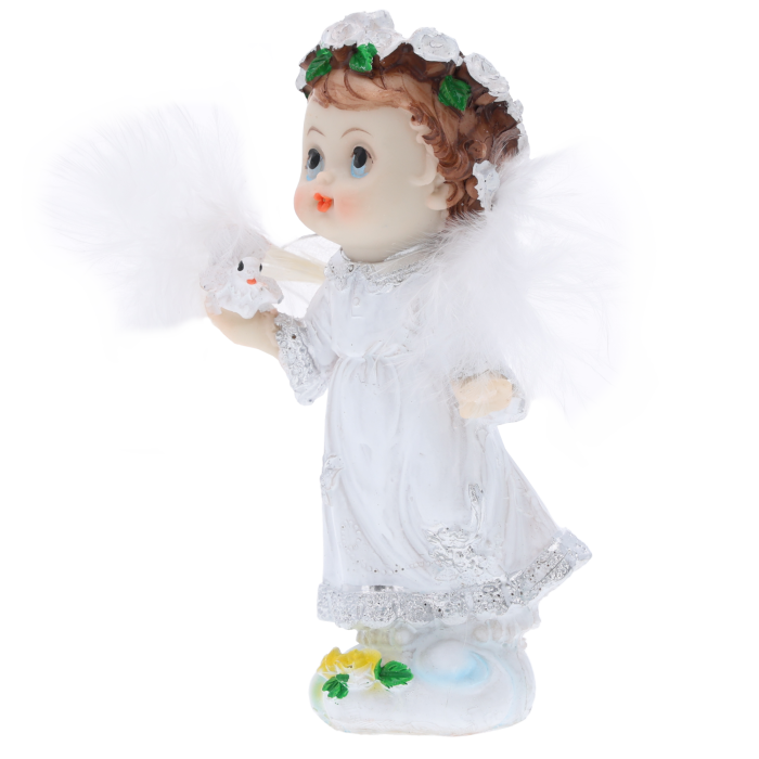 Aniołek z gołębiem 12 cm, aniołek komunijny z gołębiem, pamiątka komunii aniołek, prezent na chrzest aniołek, figurka anioła z gołębiem, Pepco, Homla, Jysk.