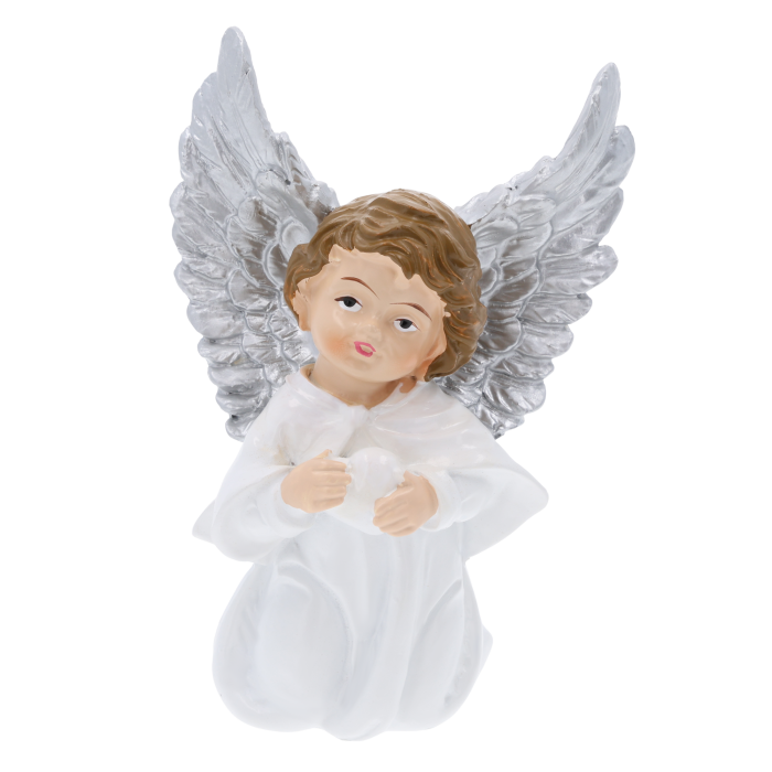 biało-srebrny aniołek, aniołek komunijny, srebrny aniołek, biały aniołek ze srebrem, Trend Deco, figurka anioła, pamiątka komunii, prezent na chrzest, nowoczesny aniołek