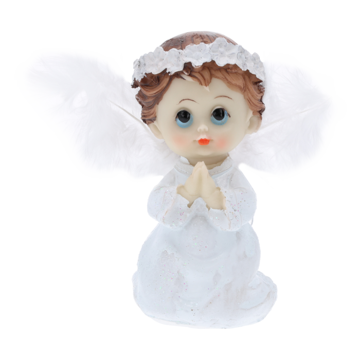 biało-srebrny aniołek chłopiec, aniołek komunijny chłopiec, srebrny aniołek chłopiec, biały aniołek ze srebrem chłopiec, Trend Deco, figurka aniołka chłopca, pamiątka komunii, prezent na chrzest, nowoczesny aniołek chłopiec