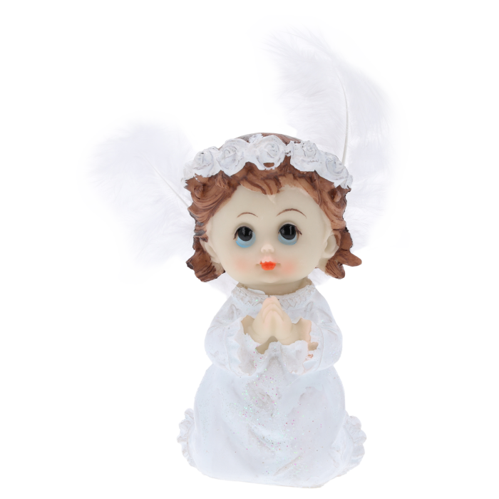 biało-srebrny aniołek dziewczynka, aniołek komunijny dziewczynka, srebrny aniołek dziewczynka, biały aniołek ze srebrem dziewczynka, Trend Deco, figurka aniołka dziewczynki, pamiątka komunii, prezent na chrzest, nowoczesny aniołek dziewczynka
