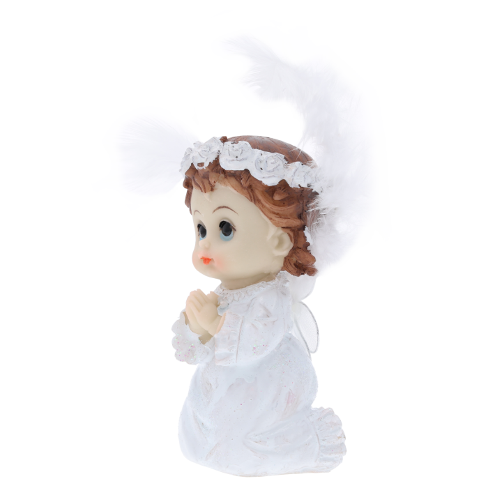 Biało-srebrny aniołek dziewczynka 10 cm Trend Deco, aniołek komunijny, srebrny aniołek, prezent na komunię, Pepco, Homla, Jysk.
