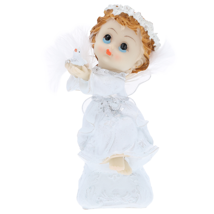 Aniołek z gołębiem 12 cm Trend Deco, aniołek komunijny, prezent na komunię, figurka anioła, Pepco, Homla, Jysk.