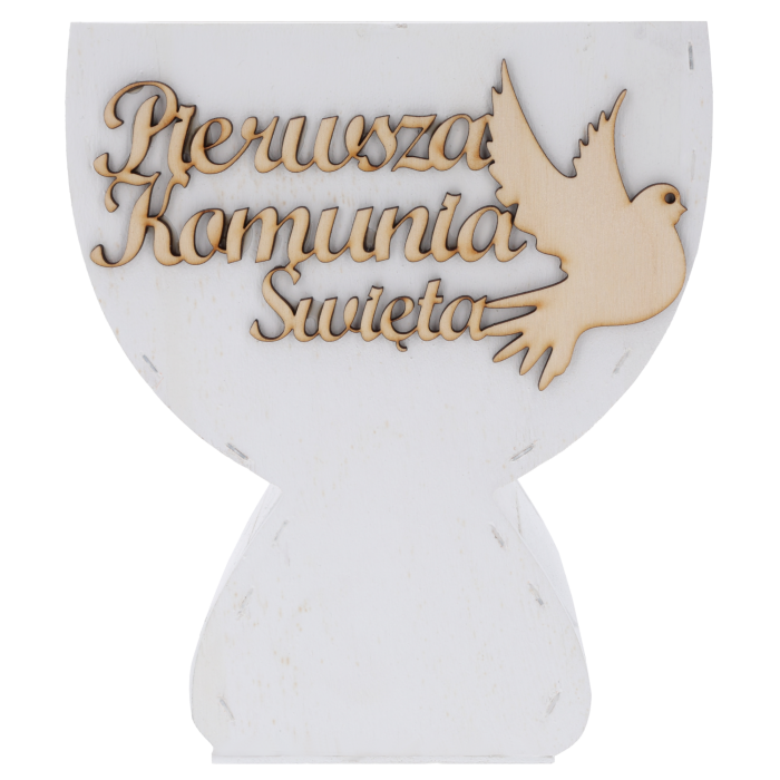 Kielich komunijny Pierwsza Komunia Święta drewniany, wazon komunijny, dekoracja komunijna kielich, kielich na kwiaty komunia, pamiątka komunii, Pepco, Homla, Jysk.