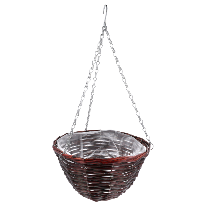 wiszący kwietnik wiklinowy wenge, kwietnik wiklinowy na balkon wenge, kwietnik wiszący z wikliny wenge, kwietnik wiszący ciemny brąz, kwietnik wiklinowy z łańcuszkiem wenge, wiszący kosz wiklinowy na kwiaty wenge, ozdoba wisząca z wikliny na rośliny wenge
