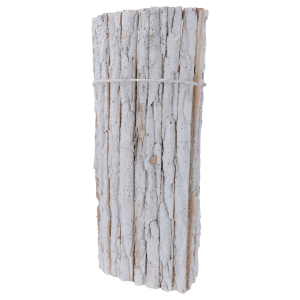 Fragment osłonki z kory o wysokości 60 cm. Ukazanie naturalnej struktury materiału oraz białego wykończenia kwietnika.