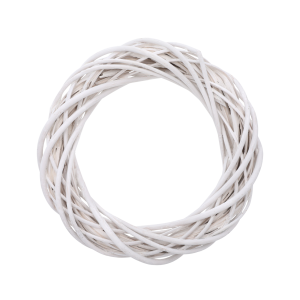 Biały wianek wiklinowy 25 cm, prezentowany jako pusta, okrągła baza do tworzenia dekoracji florystycznych i ozdób DIY.