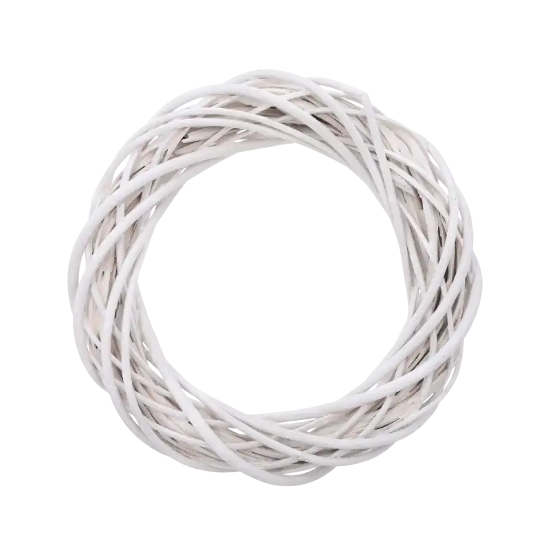 Biały wianek wiklinowy 25 cm, prezentowany jako pusta, okrągła baza do tworzenia dekoracji florystycznych i ozdób DIY.