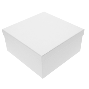 Komplet trzech białych kwadratowych flower boxów z pokrywkami. Eleganckie pudełka o fakturalnej powierzchni idealne na prezenty komunijne.