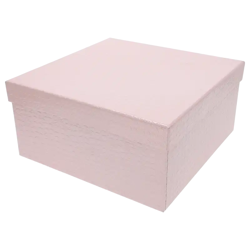 Pojedynczy kwadratowy flower box w kolorze różowym z nałożoną pokrywką, prezentujący strukturę wzmacnianego papieru.