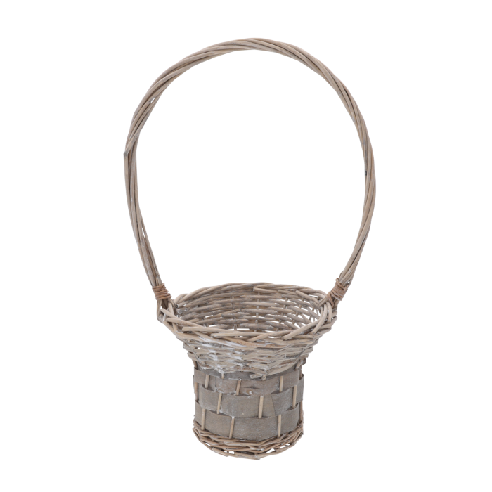Szary kosz kwiatowy S, wiklinowy kosz 48 cm, kosz prezentowy, kosz na kwiaty,