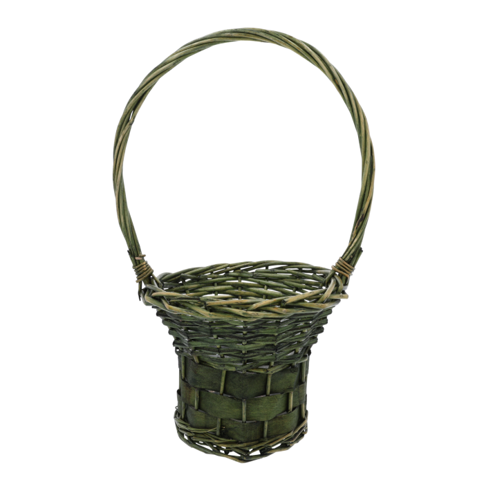 Zielony kosz kwiatowy S, wiklinowy kosz 48 cm, kosz prezentowy, kosz na kwiaty,