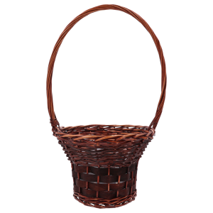 Brązowy kosz wiklinowy kwiatowy M o wysokości 55 cm. Naturalny materiał, praktyczna rączka oraz wewnętrzna folia ochronna ułatwiająca tworzenie aranżacji florystycznych.