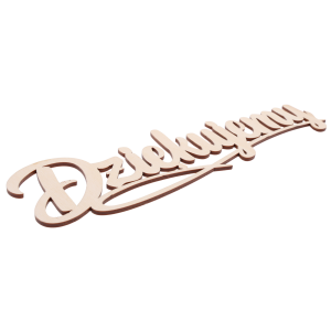 Zbliżenie na drewniany napis Dziękujemy ułożony pod skosem, prezentujące czytelną, dekoracyjną czcionkę.