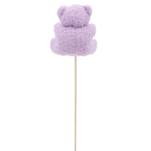 Tył pluszowego fioletowego misia na piku. Prosty design idealny jako uzupełnienie bukietów i skrzynek prezentowych.