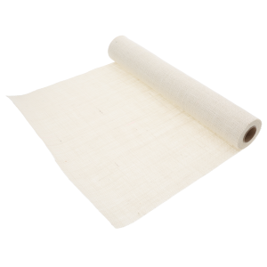 Biała juta dekoracyjna o wymiarach 50 cm x 4,5 m. Uniwersalna tkanina, taśma i siatka do florystyki oraz rękodzieła, prezentowana w formie estetycznego rolki.