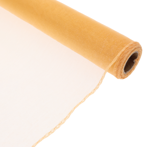 Pomarańczowa organza na rolce o szerokości 35 cm i długości 10 y. Prześwitująca tkanina dekoracyjna idealna do bukietów i ozdób.