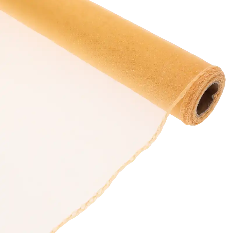 Pomarańczowa organza na rolce o szerokości 35 cm i długości 10 y. Prześwitująca tkanina dekoracyjna idealna do bukietów i ozdób.
