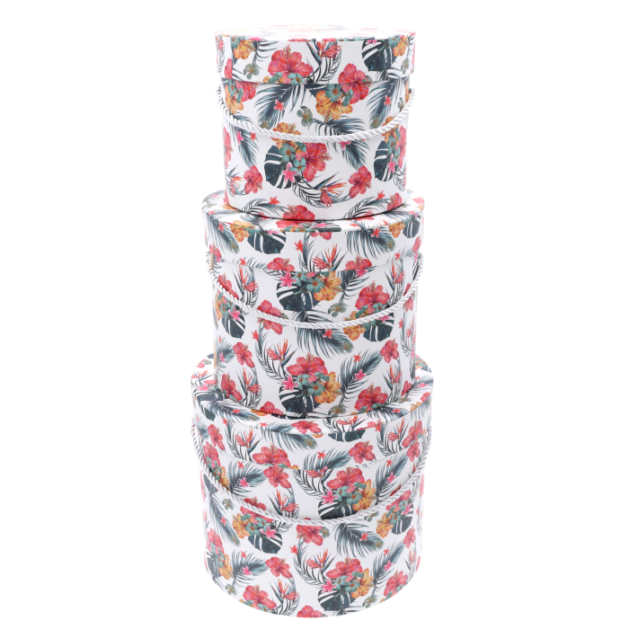Flower boxy okrągłe liście kwiaty, zestaw 3szt, eleganckie pudełka na kwiaty, prezenty, opakowanie ozdobne, florystyka, ślub, Walentynki, urodziny, hurt